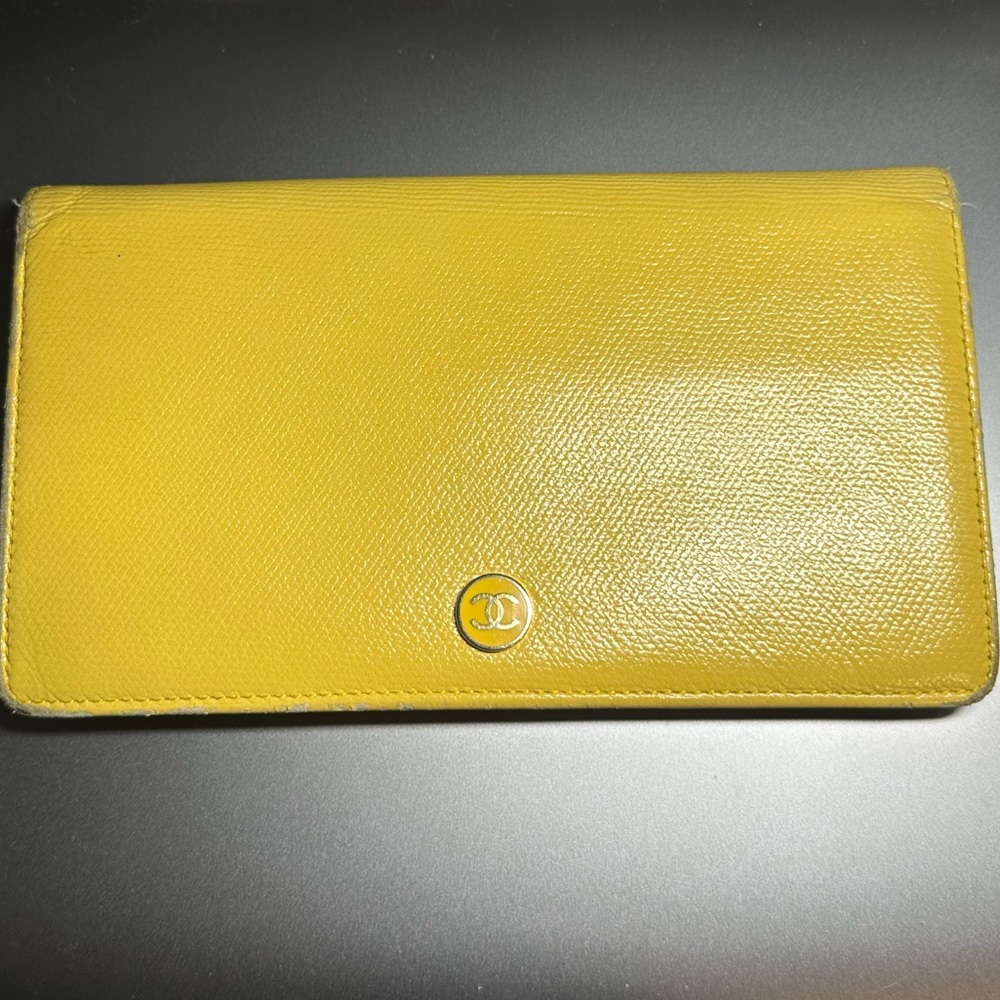 Chanel Caviar Yellow Wallet CC Button